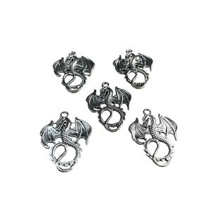 Silver Dragon Charms 32x28mm Set of 5 - Fantasy Gothic Fairy